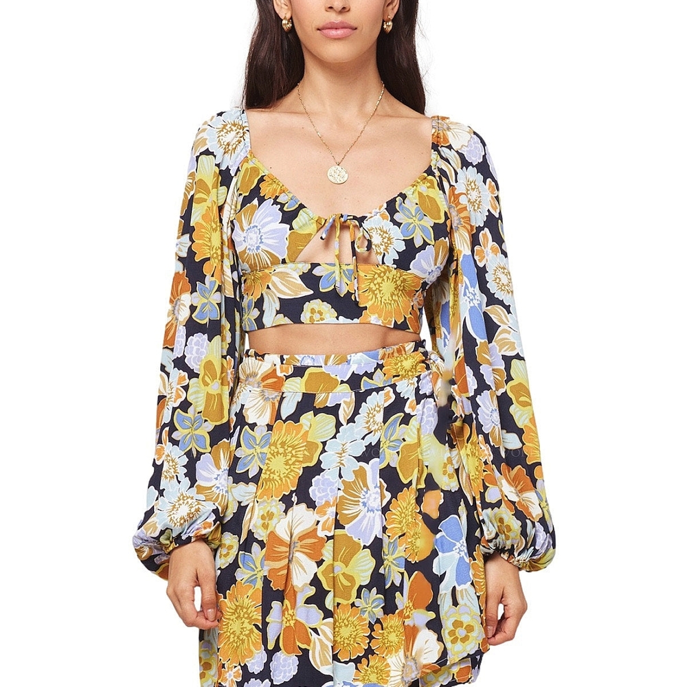 L*Space Daphne Floral Long Sleeve Top In Sugar & Spice Sz XL MSRP